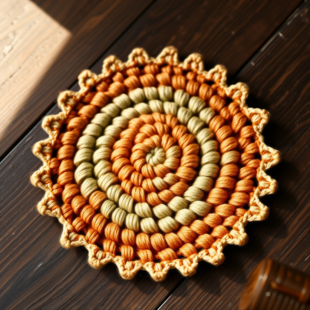 Desert Bloom Sunburst Coasters Free Crochet Pattern – Fringed Boho Home Decor