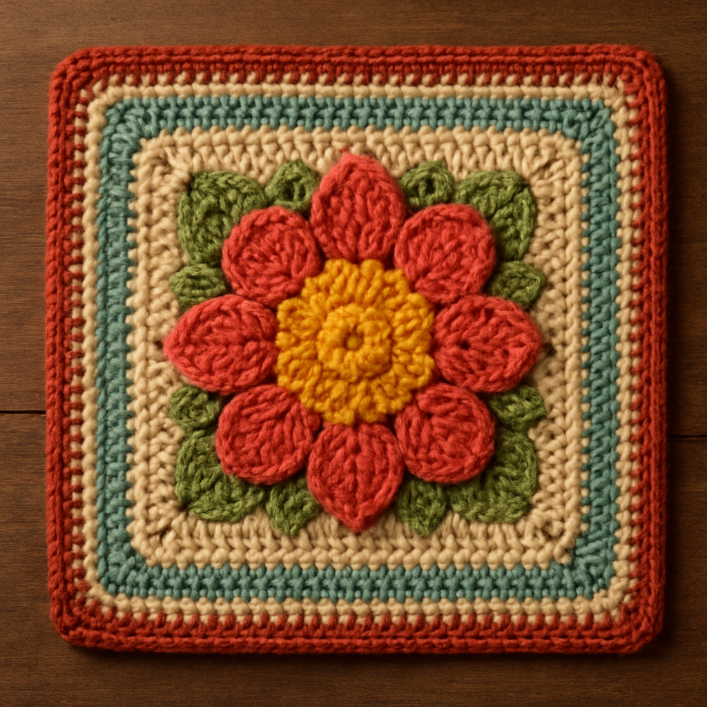 Crochet Bright Whimsical Petal Motif Square Free Pattern