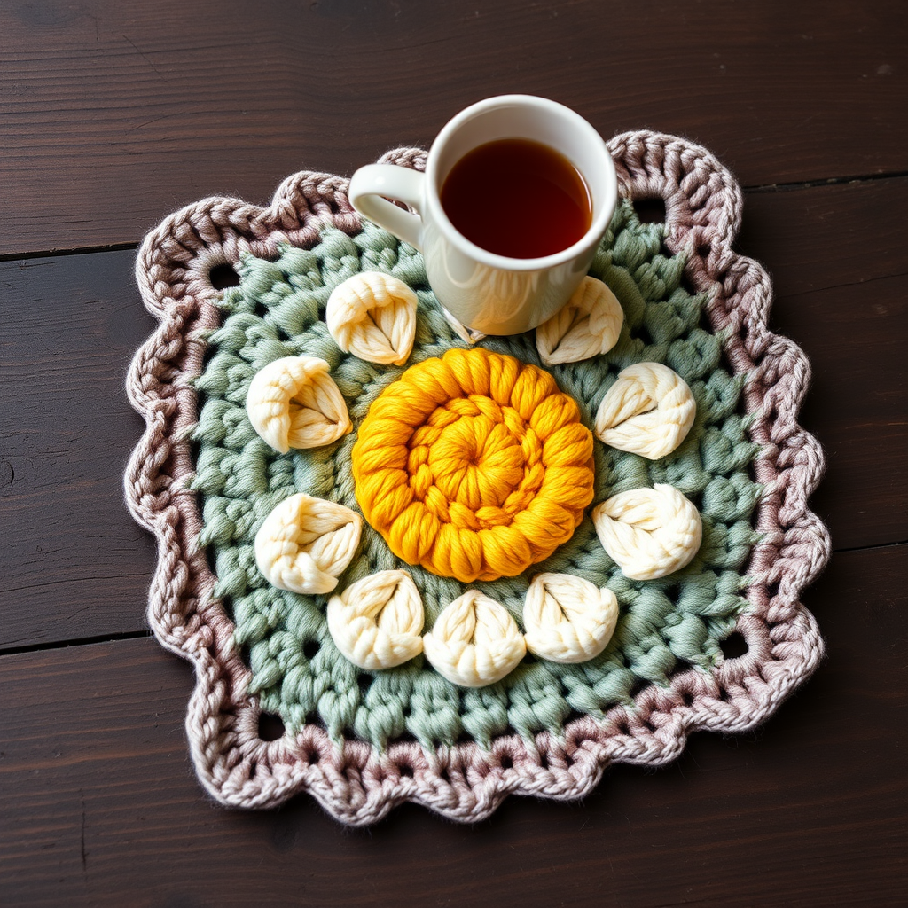 Enchanted Meadow Mug Rug Free Crochet Pattern – Floral Granny Square Coaster