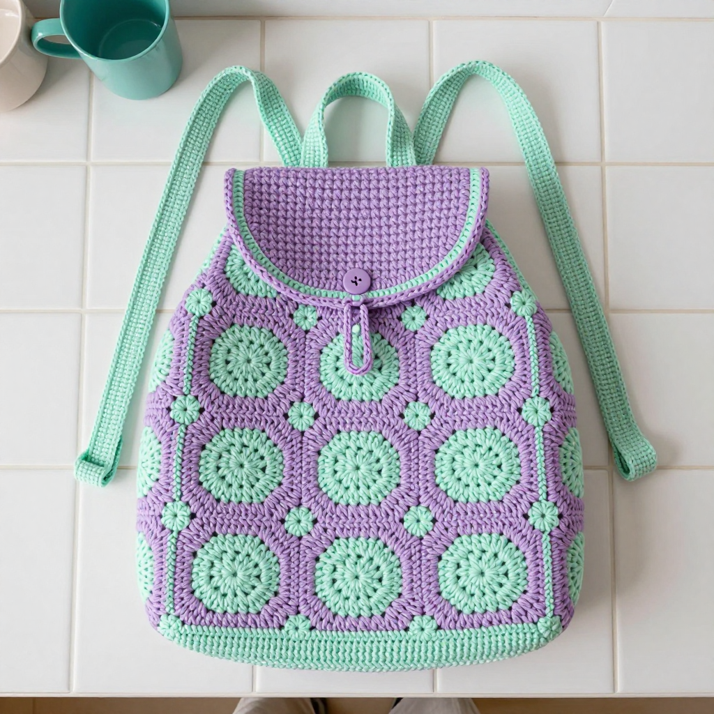 Pastel Hexagon Patchwork Crochet Backpack Free Pattern