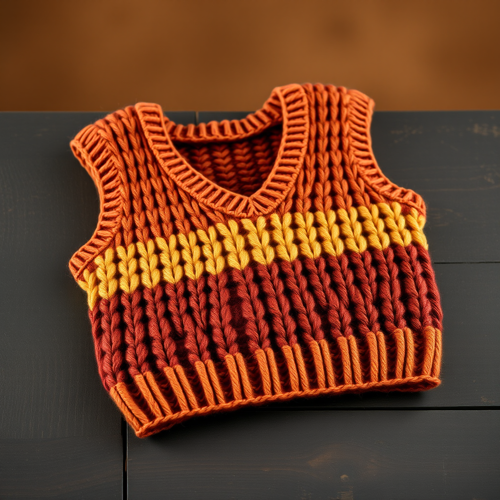 Emberfall Cascade Vest Free Pattern – Textured Knit Sweater Vest with Gradient Stripes