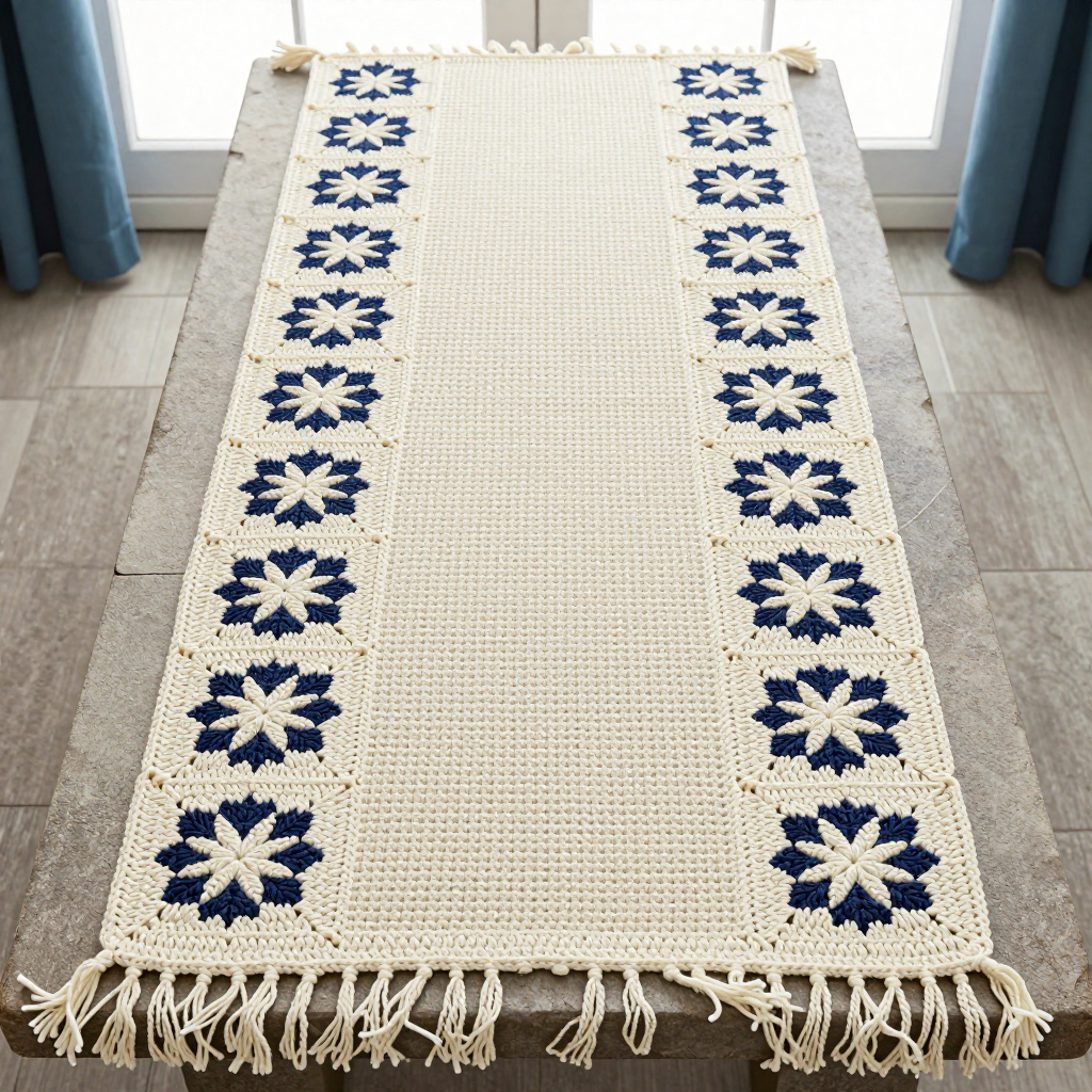 Nordic Snowflake Crochet Table Runner Free Pattern