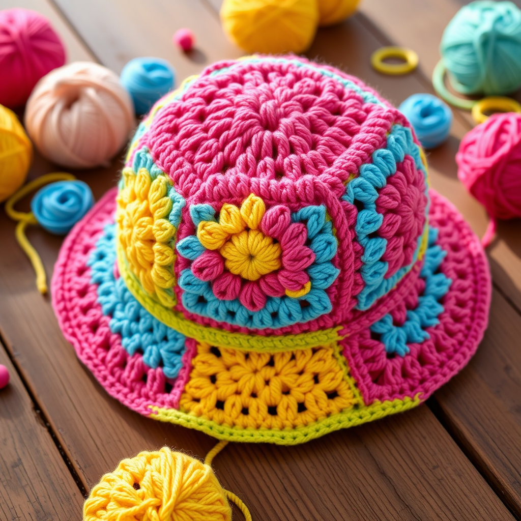 The Retro Granny Square Bucket Hat Free Pattern