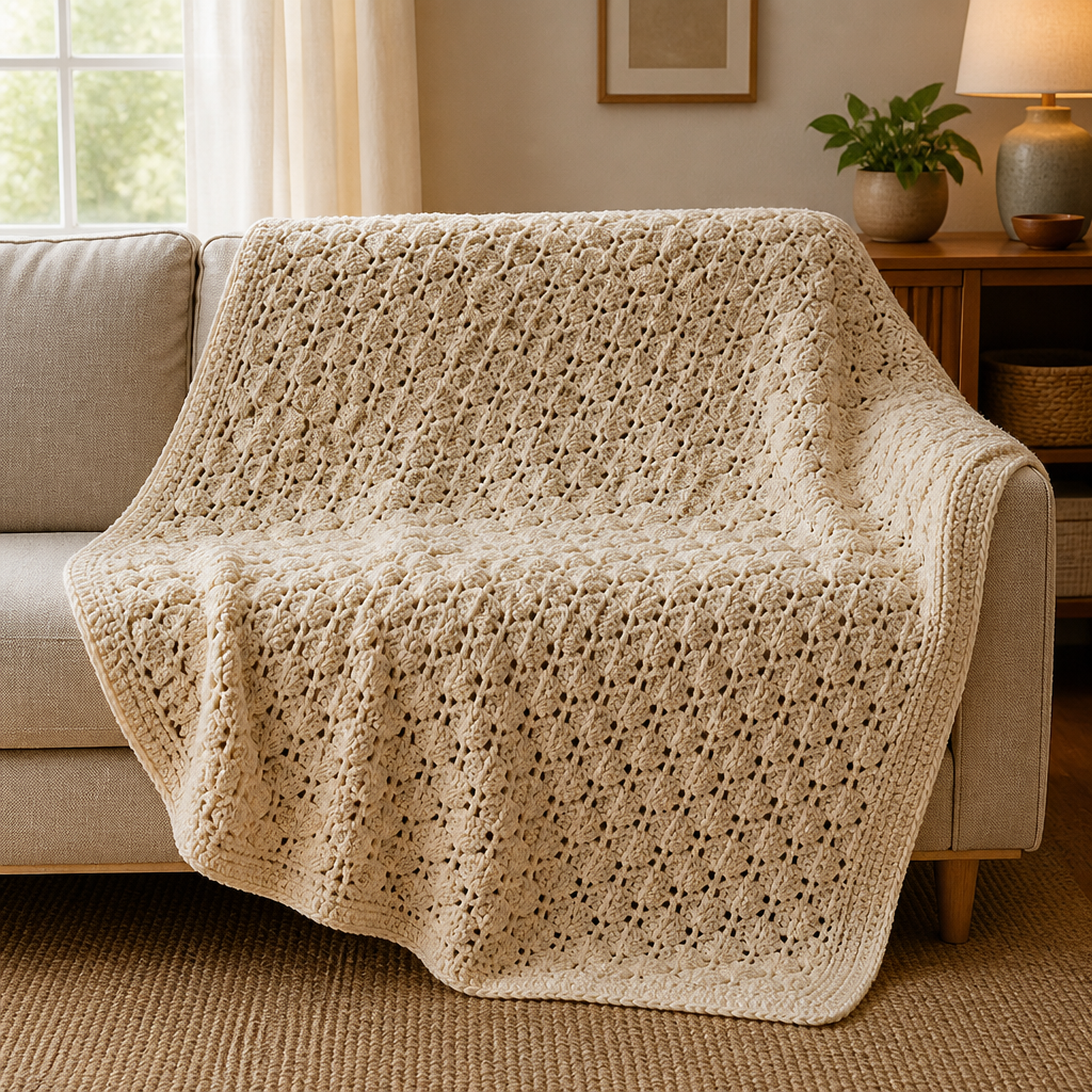Crochet Elegant Textured Lattice Blanket Free Pattern