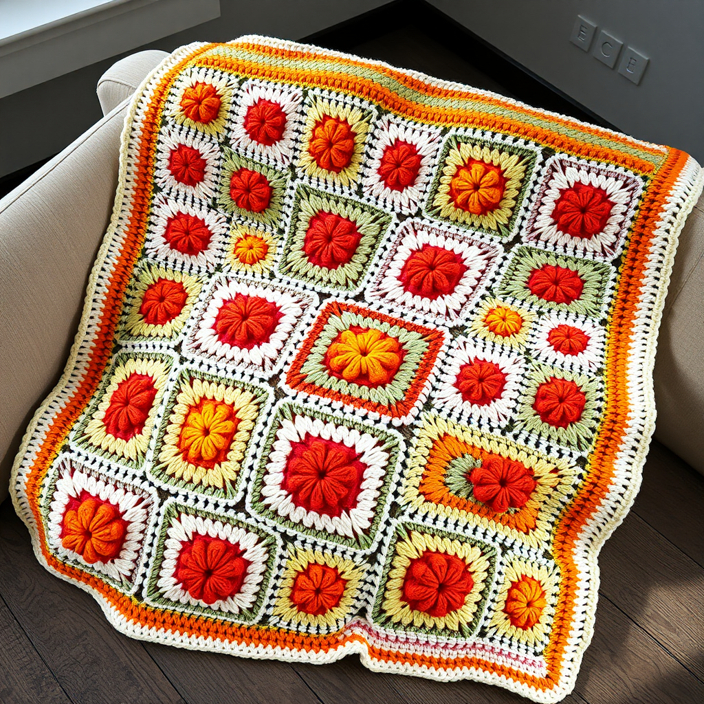 Sunburst Popcorn Garden Throw Free Pattern – Crocheted Radiant Motif Blanket