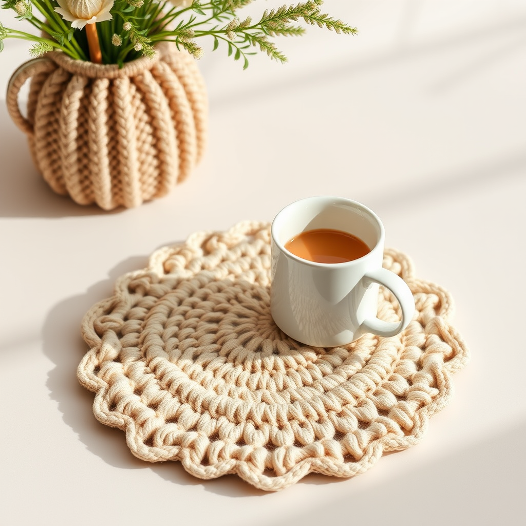 Chunky Crochet Scalloped Mug Rug