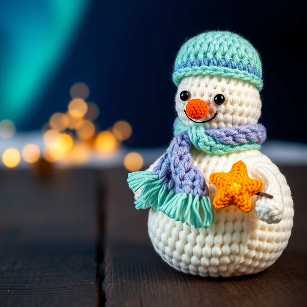 The Frostlight Snow Sprite Free Pattern – A Crocheted Glowing Snowman Motif with Aurora Accents