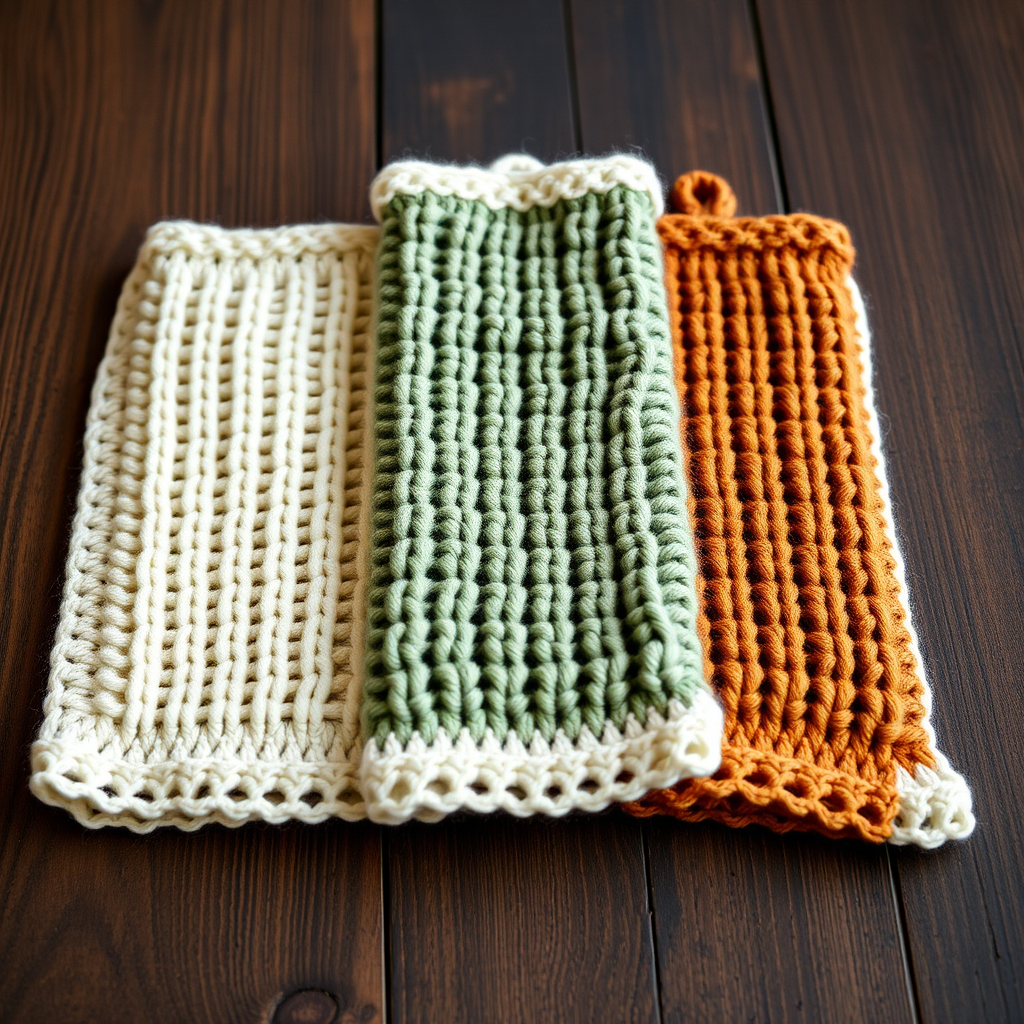 Harvest Hearth Scrap Dishtowel Set Free Pattern – Knit a Rustic Farmhouse Trio