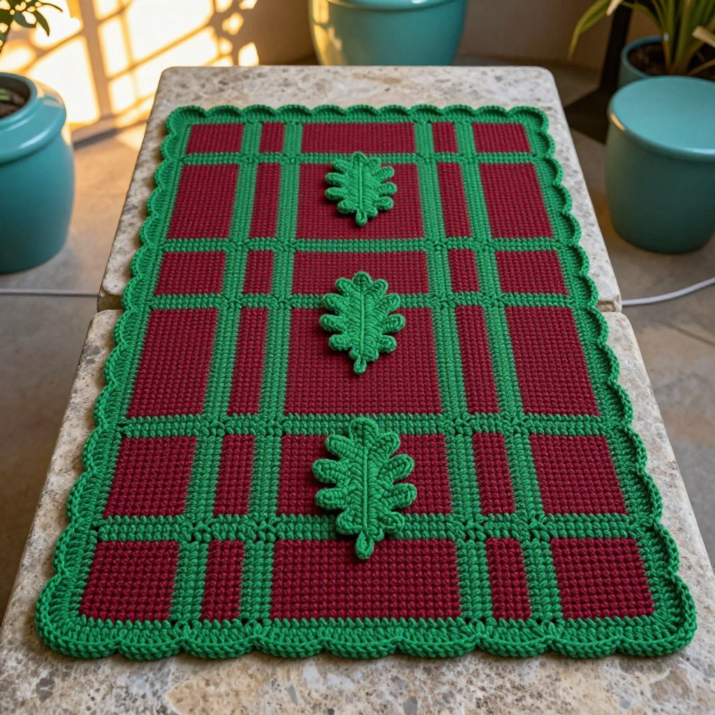 Plaid Check Leaf Cornucopia Mat Free Crochet Pattern