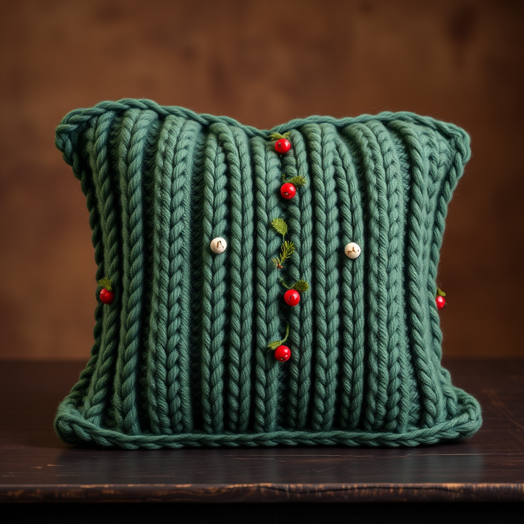 Whispering Pines Forest Pillow Free Pattern – Textured Knit Cushion with Cable Branches