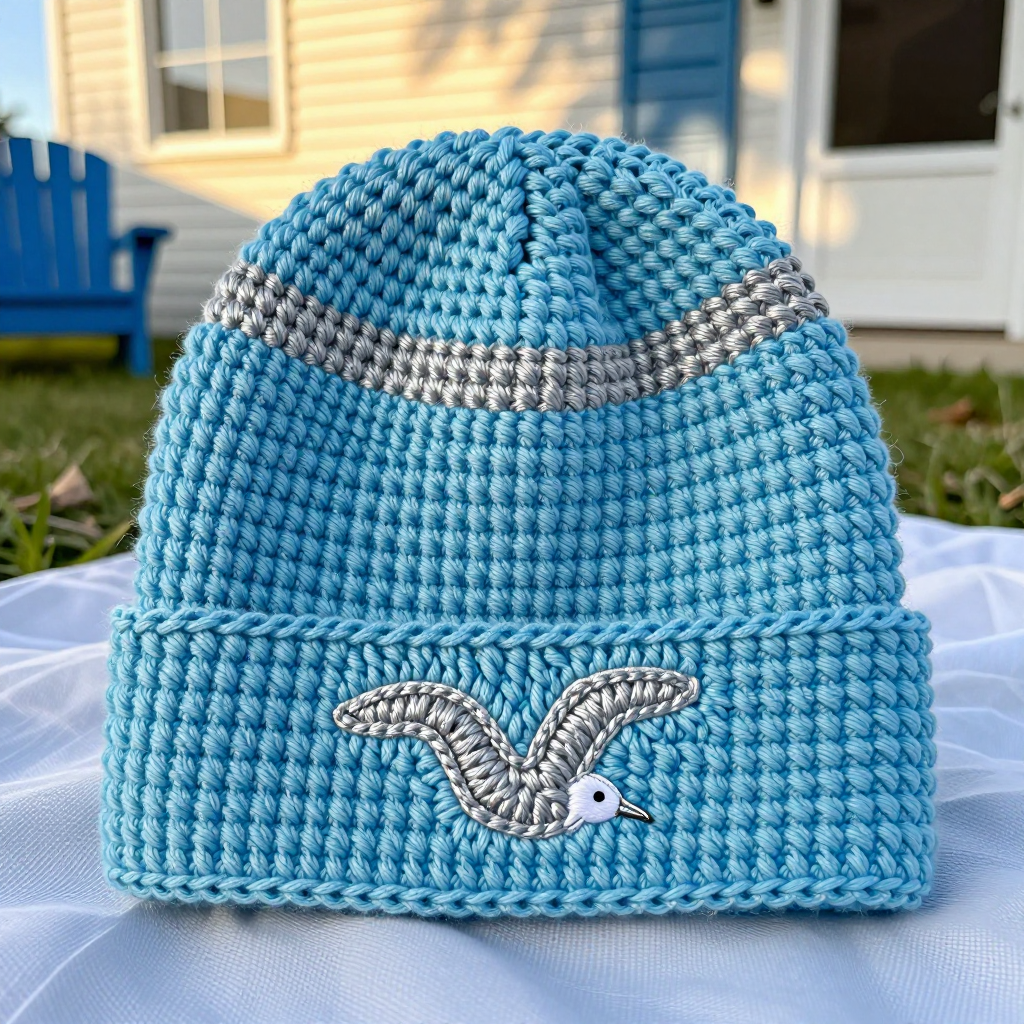 Silver Seagull Crochet Beanie Free Pattern: Ice Blue Summer Hat