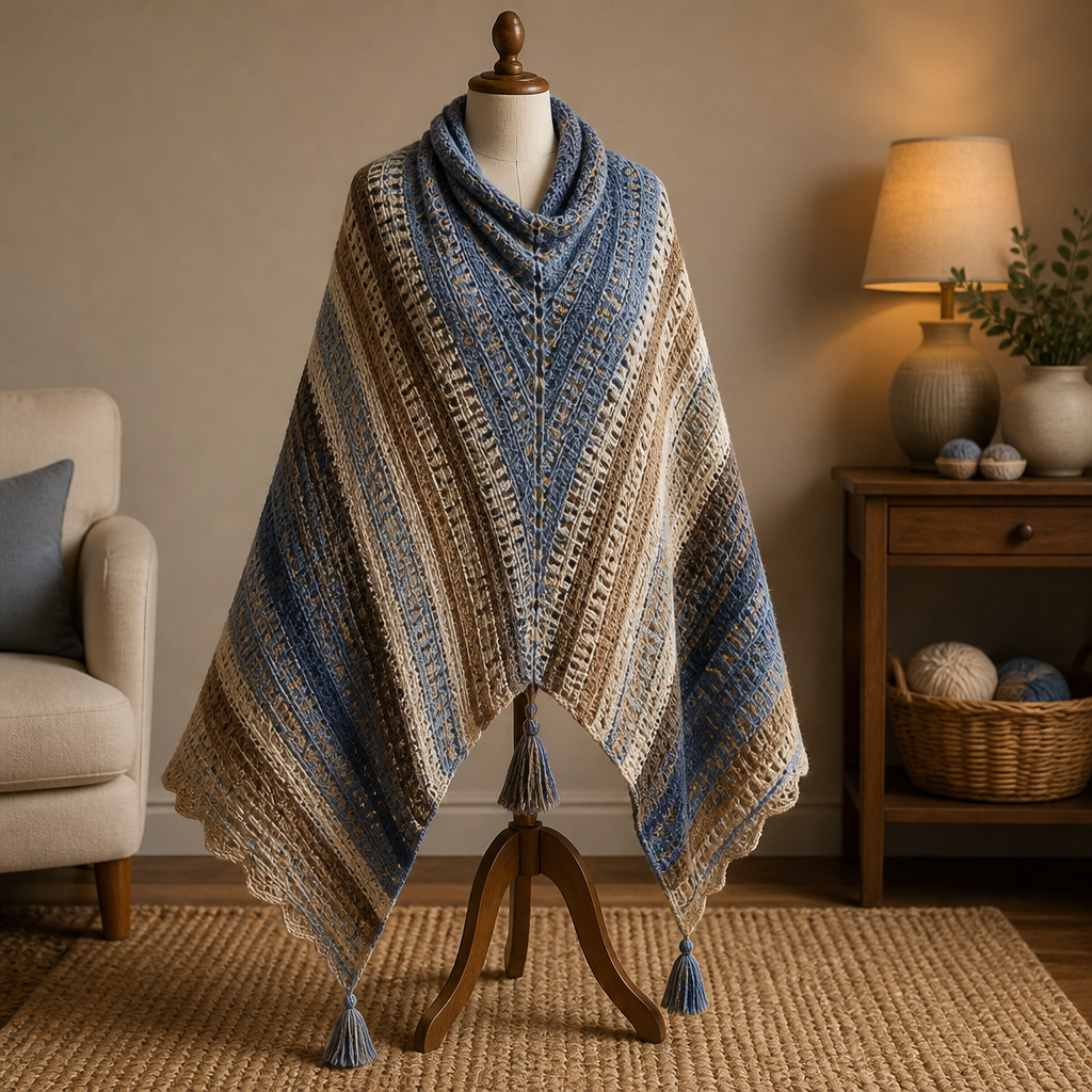 Crochet Elegant Textured Triangular Shawl with Tassels Free Pattern