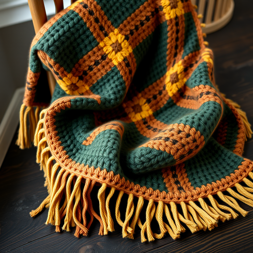 Tartan Twilight Throw Free Pattern – A Crocheted Plaid Blanket with Fringe