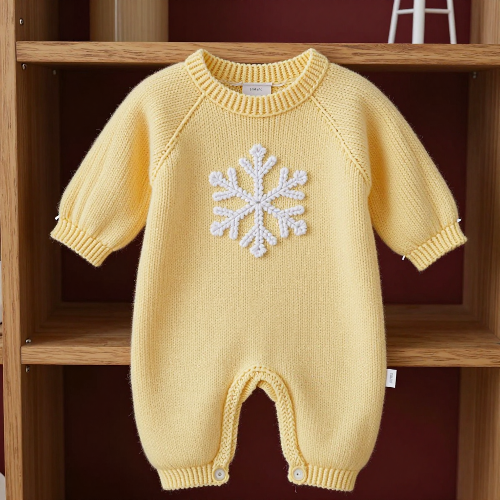 Butter Rib Snowflake Newborn Romper: Free Knit Pattern