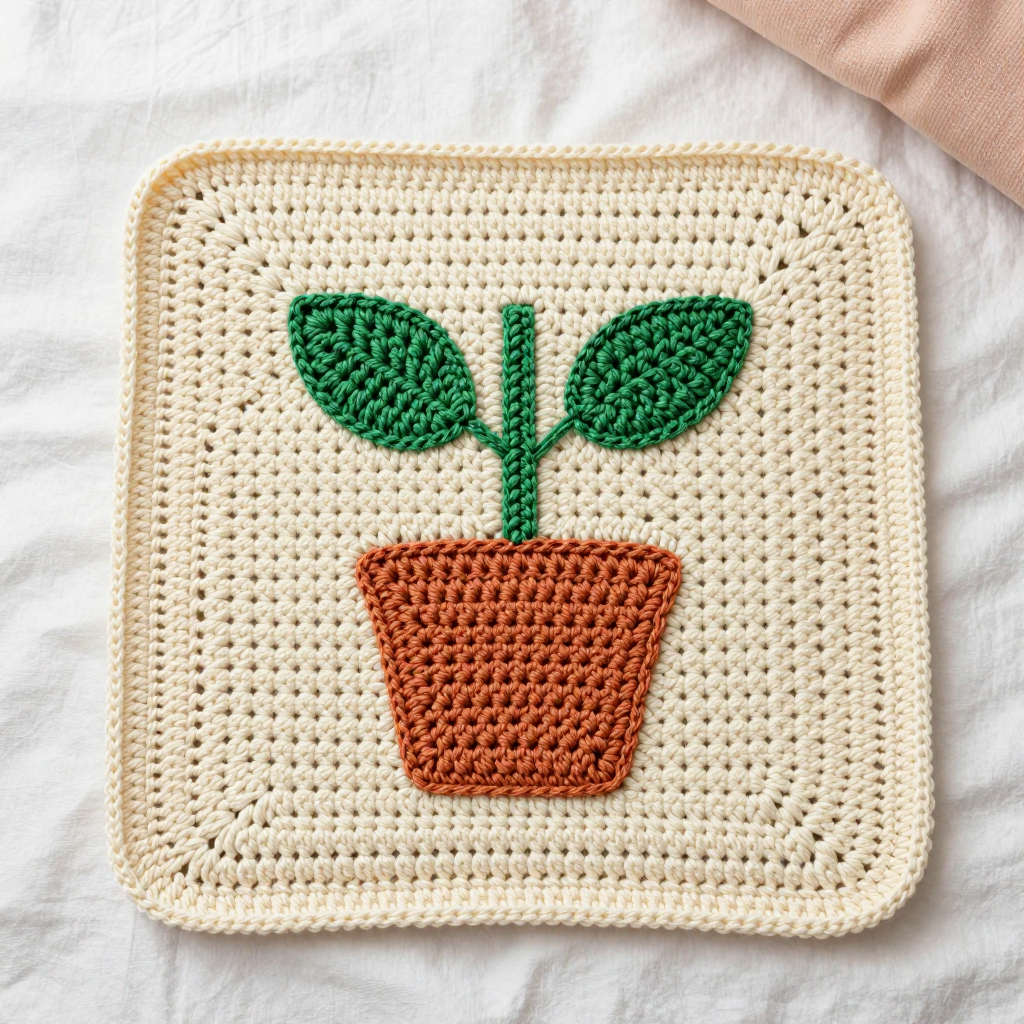 Potted Sprout Square Free Crochet Pattern