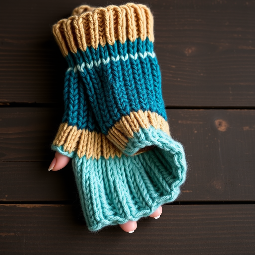 Tidal Drift Fingerless Gloves Free Pattern – Textured 3-Shade Knit Mitts