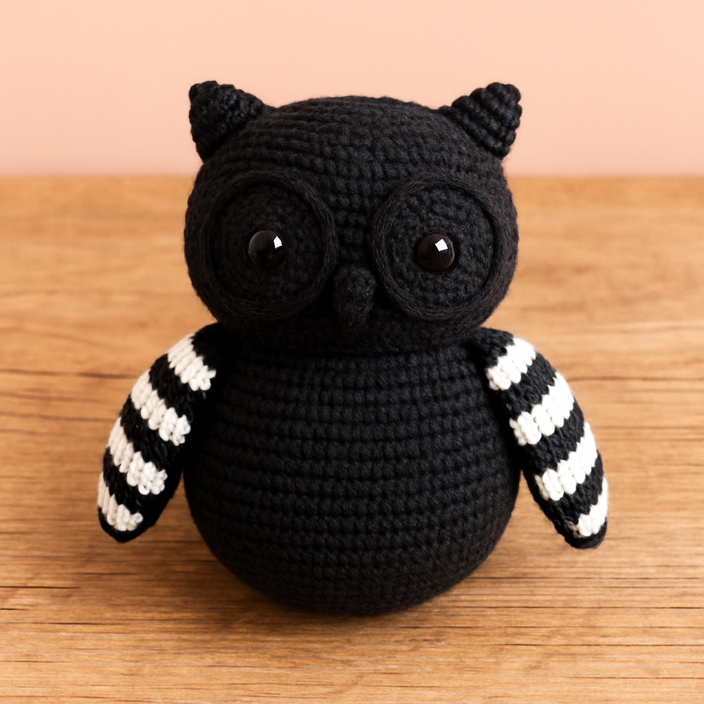 Free Pattern: Dark Academia Amigurumi Owl with Striped Wings
