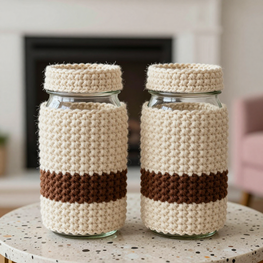 Row Ribbing Mason Jar Cozy Set Free Pattern: Rustic Farmhouse Crochet