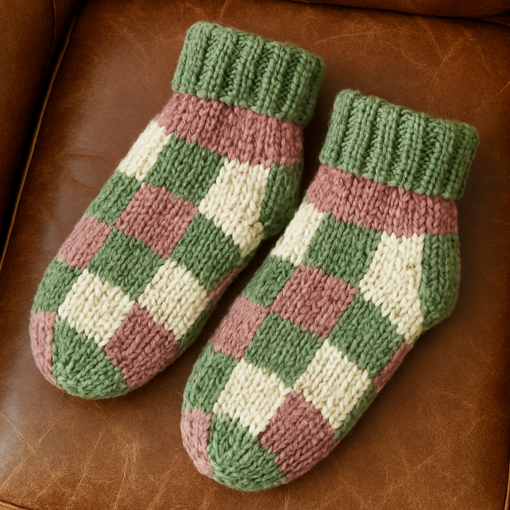 Avant-Garde Chunky Checkered Slippers - Free Pattern