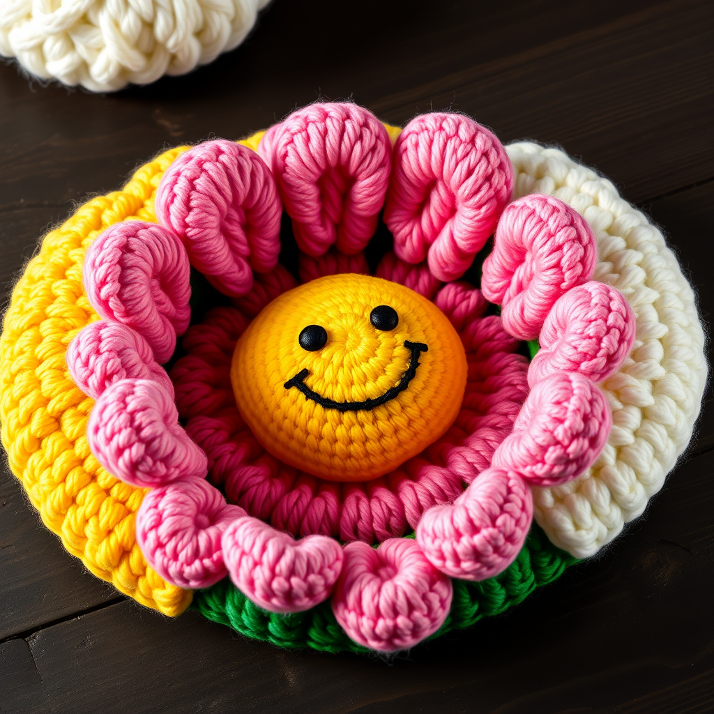 Mood Bloom Cushion Free Pattern – A Crocheted Emoji Flower Pillow