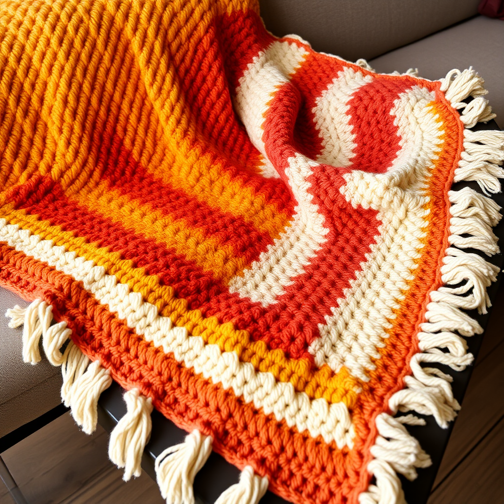 Sunset Serape Chevron Afghan Free Pattern – Cozy Crochet Throw with Fringe