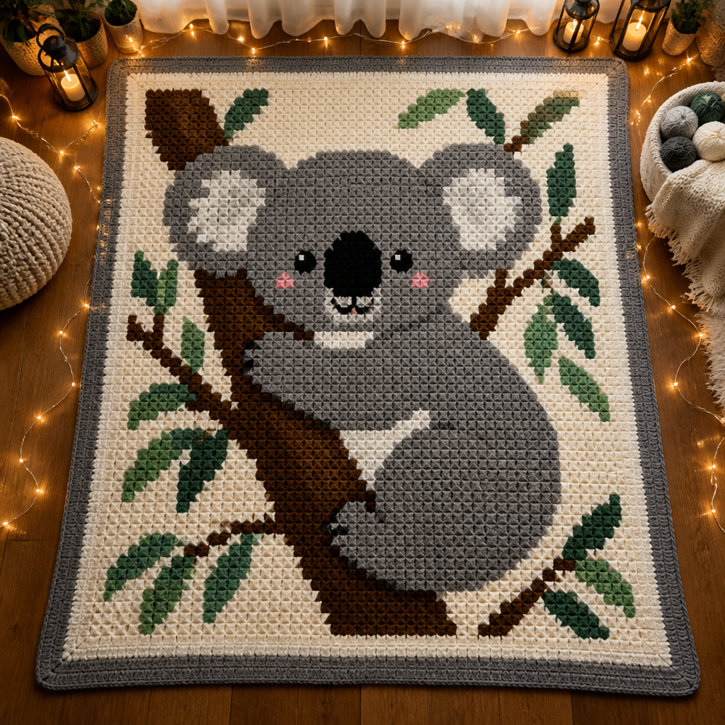 Crochet Adorable Koala C2C Blanket Free Pattern