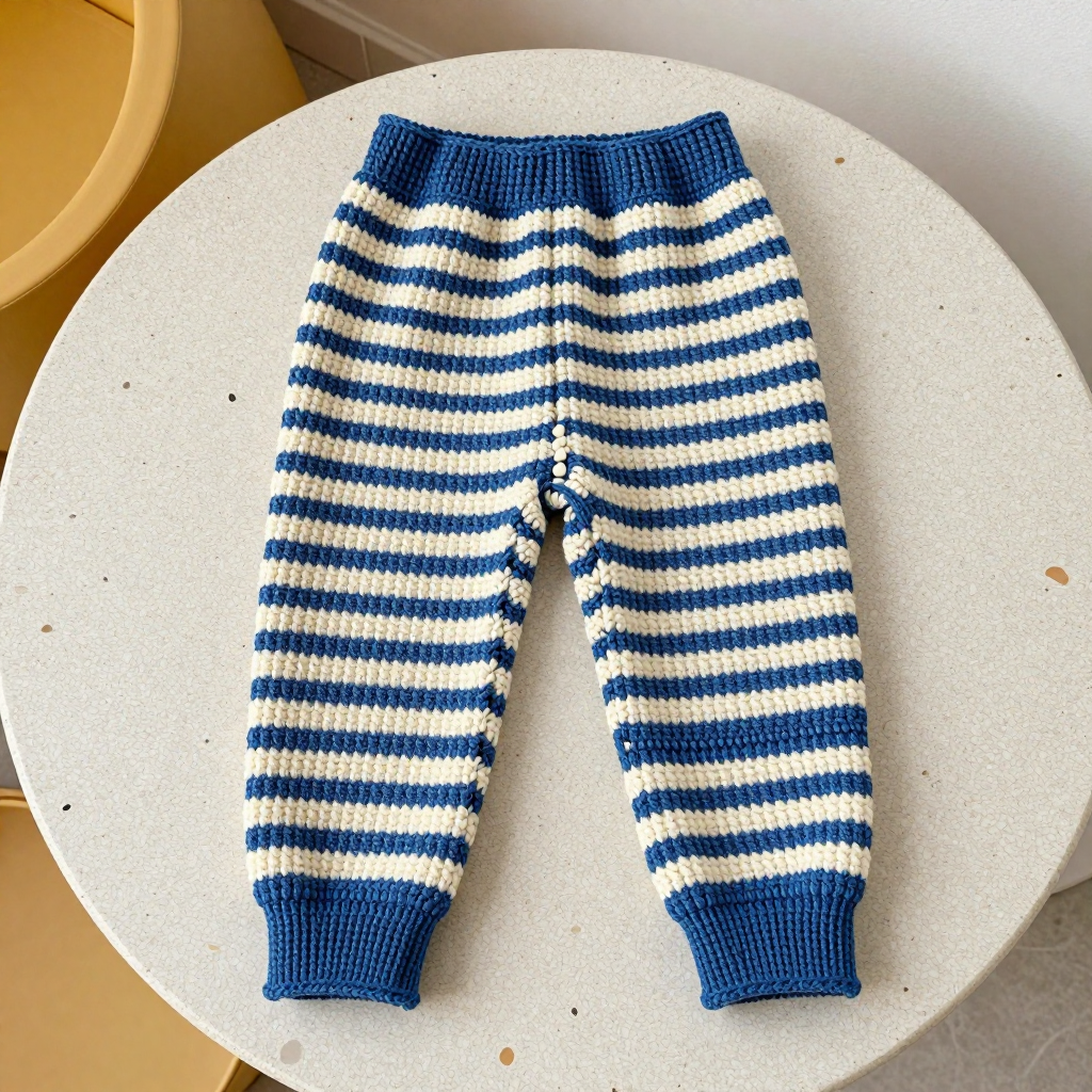 Cream Stripe Baby Pants with Denim Cuffs Free Crochet Pattern