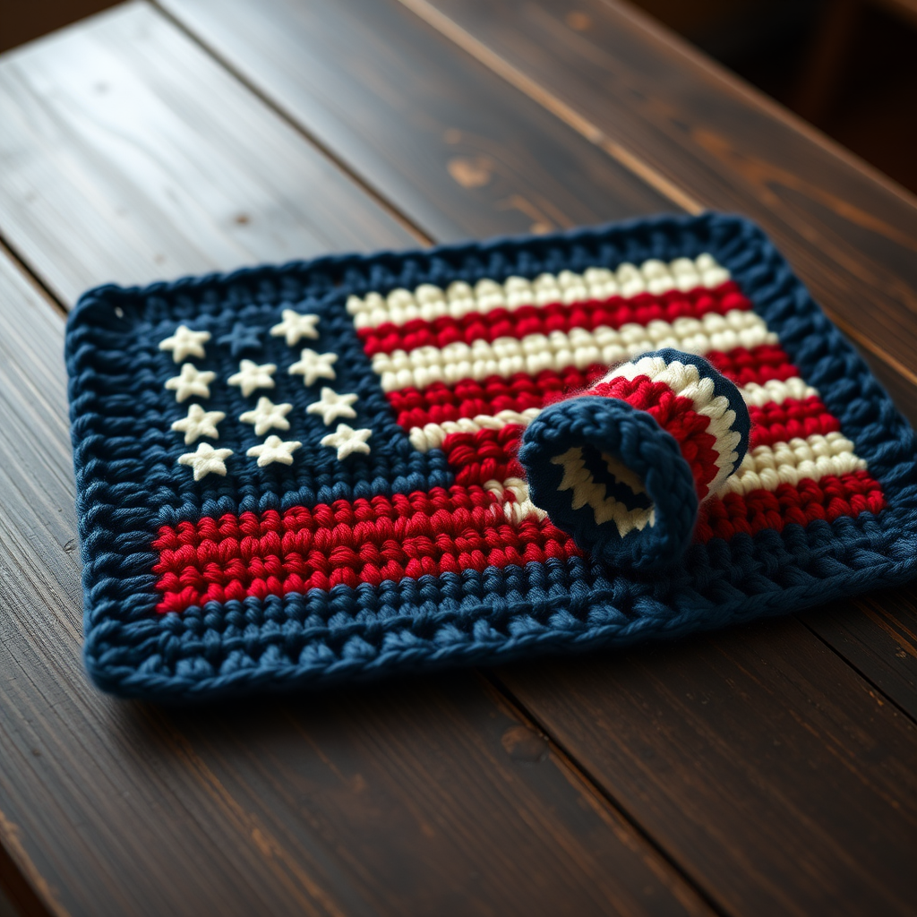 The Star-Spangled Tabletop Trio Free Pattern – Knit a Textured Flag Placemat & Napkin Ring Set
