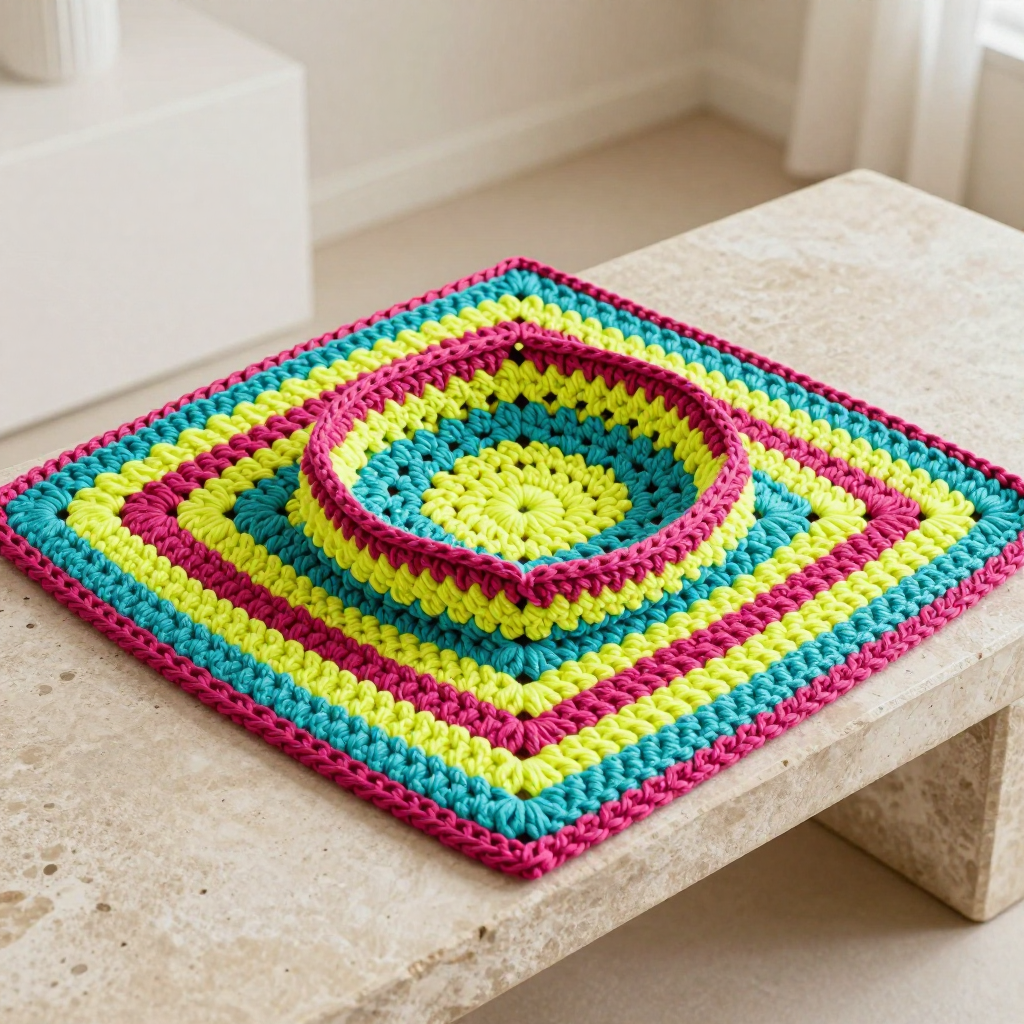 Neon Granny Square Bowl Hugger Free Crochet Pattern