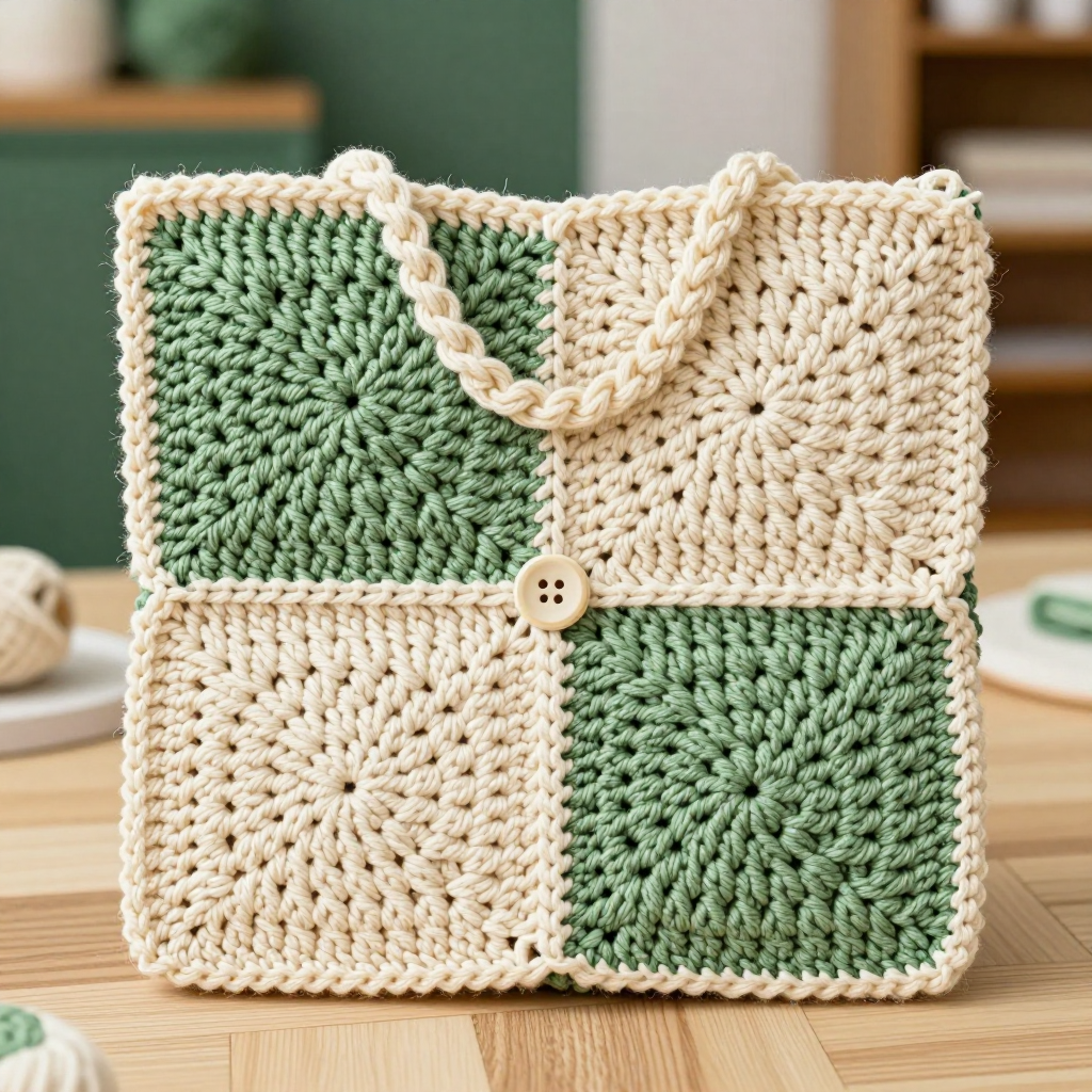 Two-Tone Green Granny Card Case Free Crochet Pattern