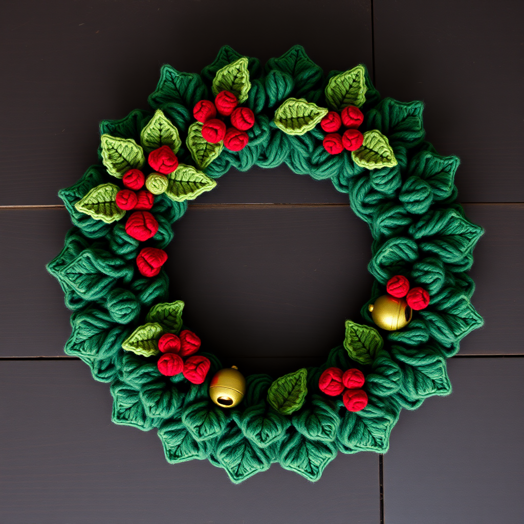 Jingle Bell Berry Wreath Free Crochet Pattern – Festive Textured Holiday Hoop