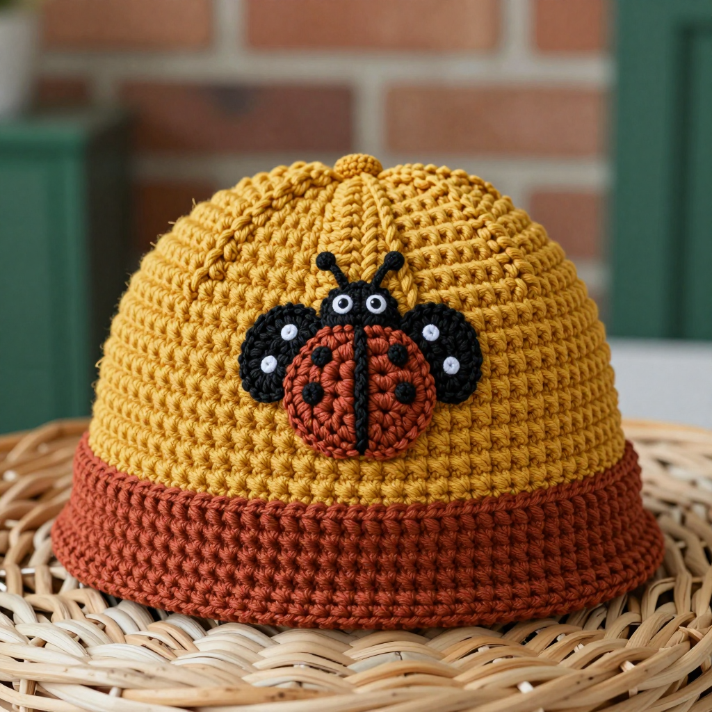Autumn Leaf Brim Ladybug Hat - Free Crochet Pattern