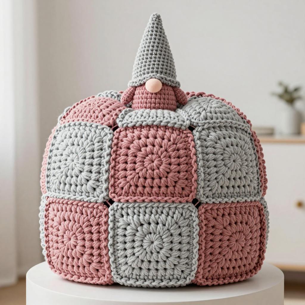 Dusty Rose Gnome Hexi Pillow Free Pattern: Chunky Chenille Crochet