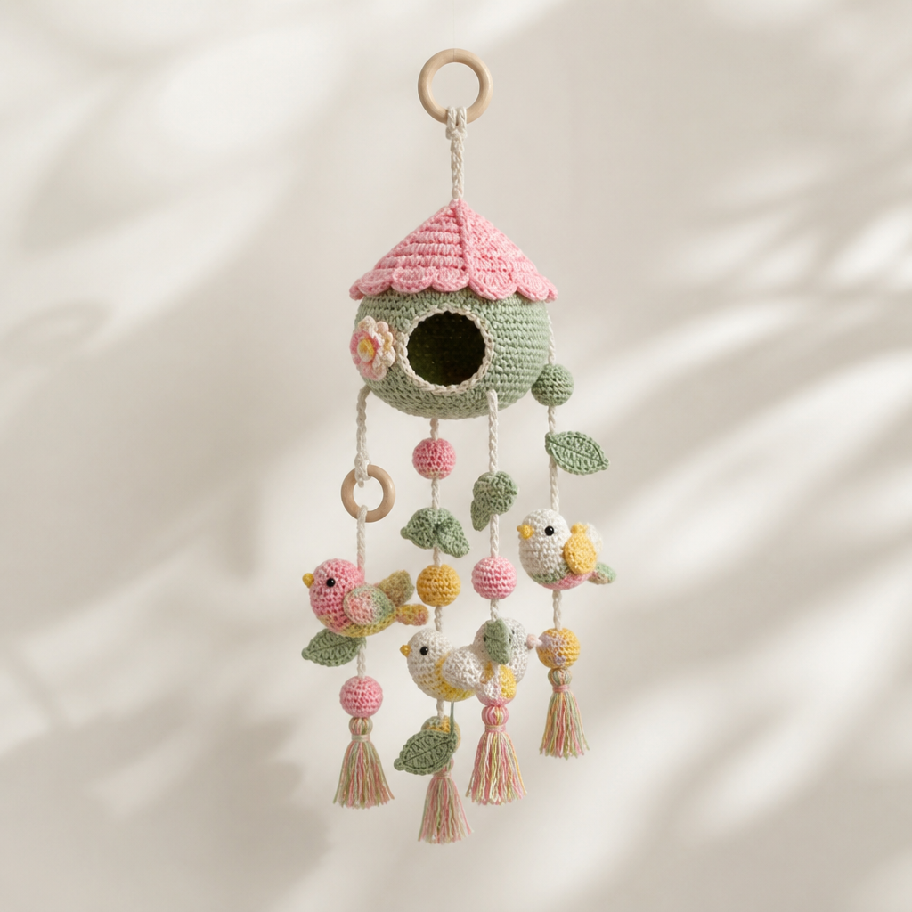 Crochet Whimsical Birdhouse Amigurumi Mobile Free Pattern