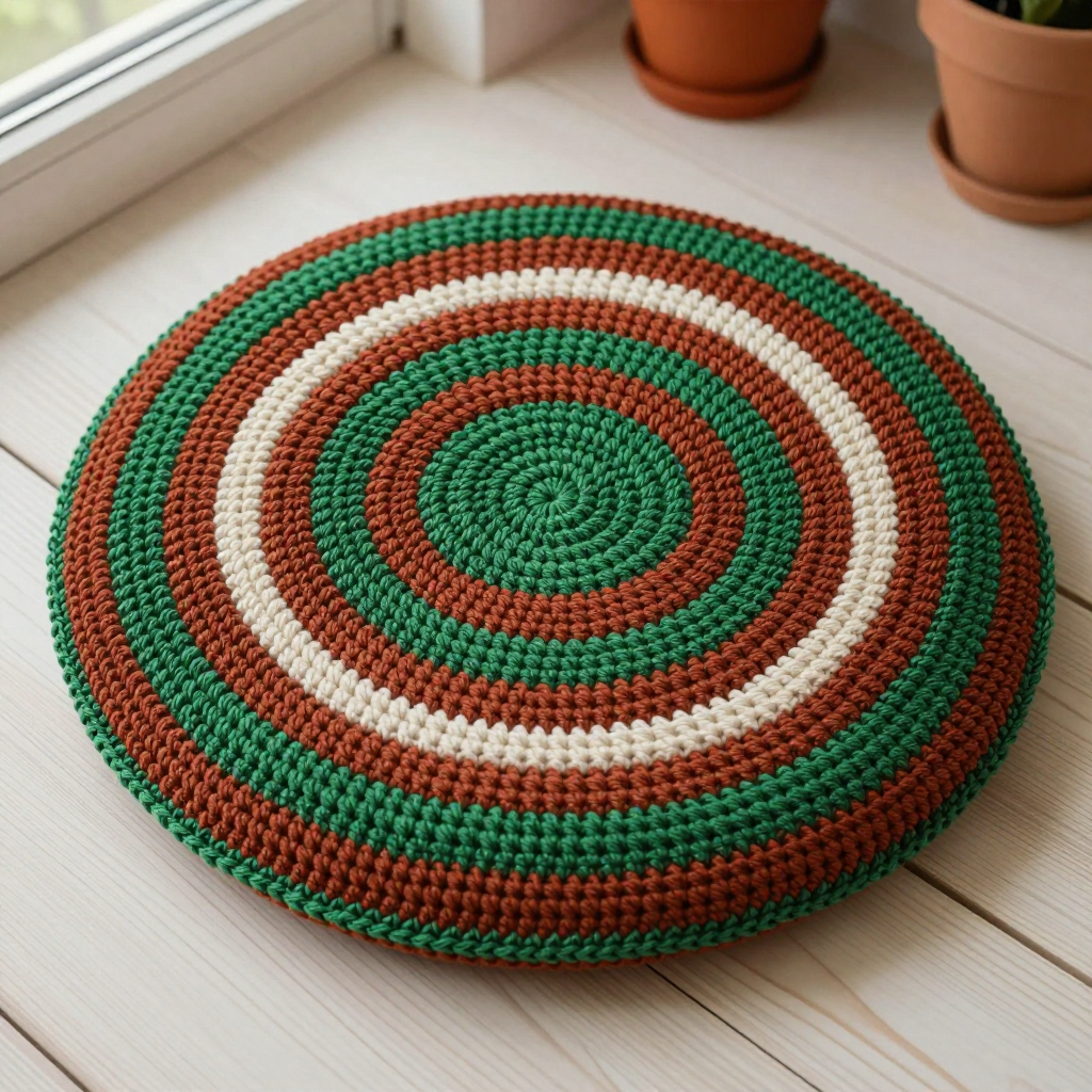 Rust & Forest Mandala Crochet Pillow Free Pattern