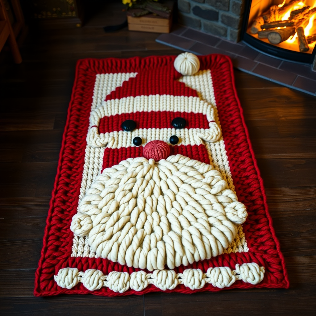 Frosted Evergreen Santa Rug Free Pattern – A Knitted Holiday Hearth Statement