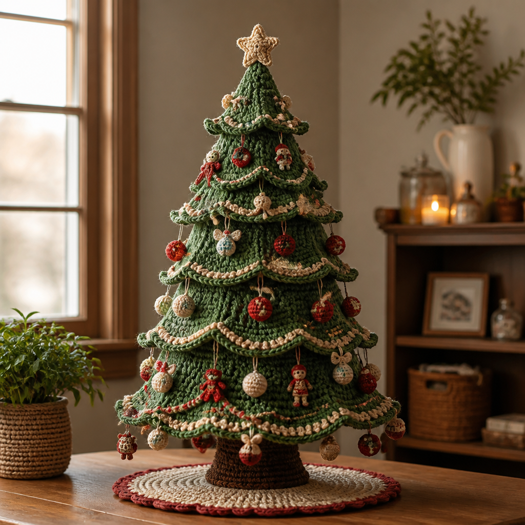 Crochet Festive Vintage Tabletop Christmas Tree Free Pattern