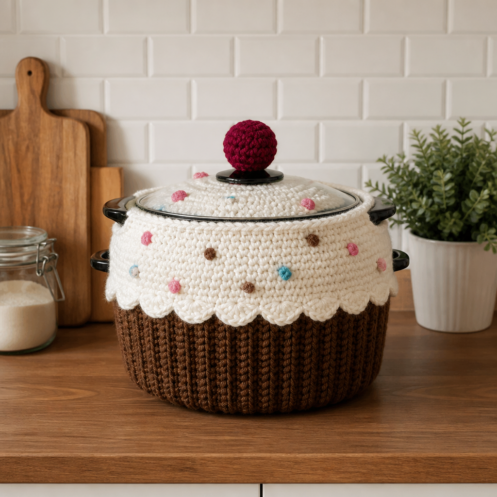 Crochet Whimsical Cupcake Slow Cooker Cozy Free Pattern