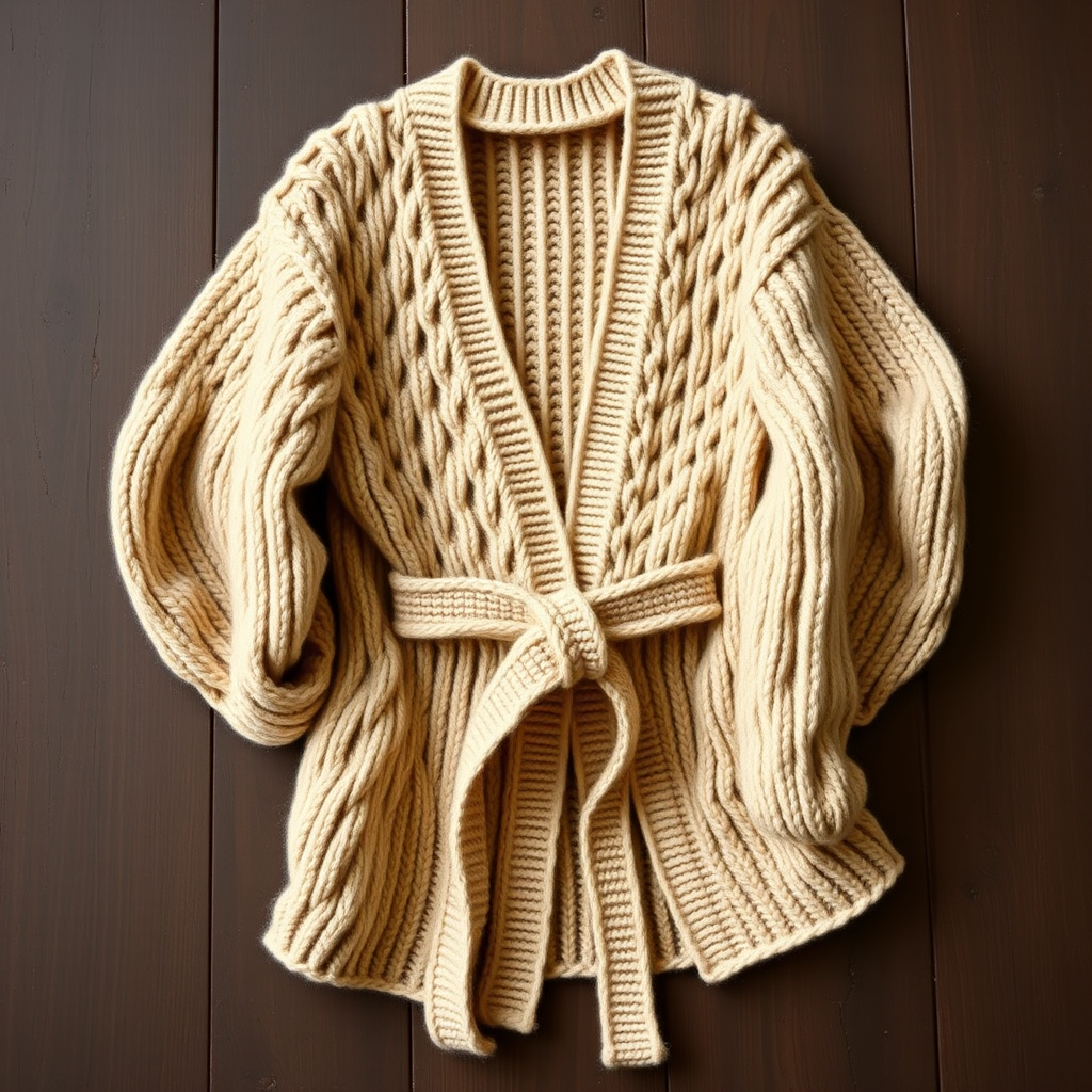 The Drifting Dune Cocoon Cardigan Free Pattern – A Textured Knit Kimono with Ribbed Wrap Belt
