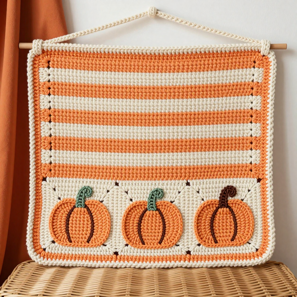 Free Pattern: Star Stitch Pumpkin Patch Crochet Wall Hanging