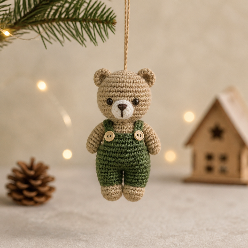 Crochet Cute Holiday Teddy Bear Amigurumi Ornament Free Pattern