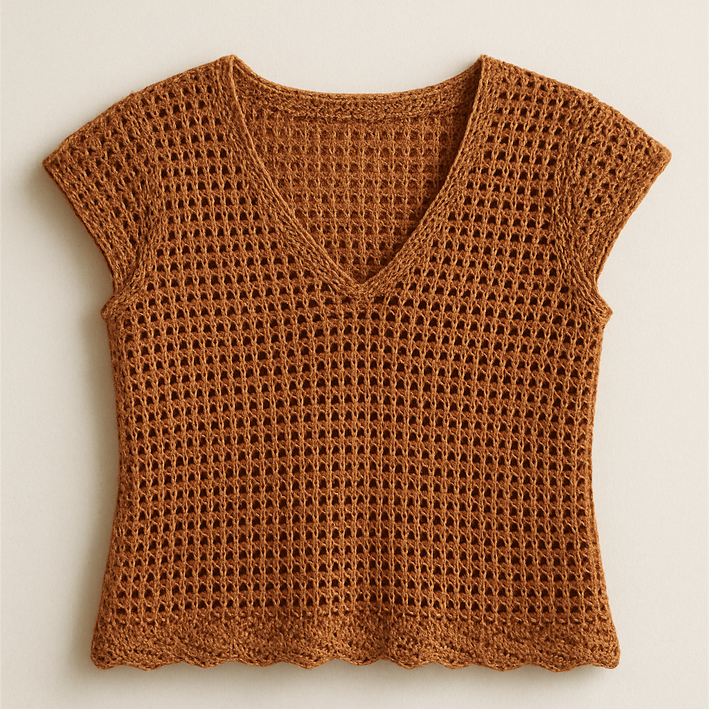 Crochet Textured Openwork V-Neck Top Free Pattern
