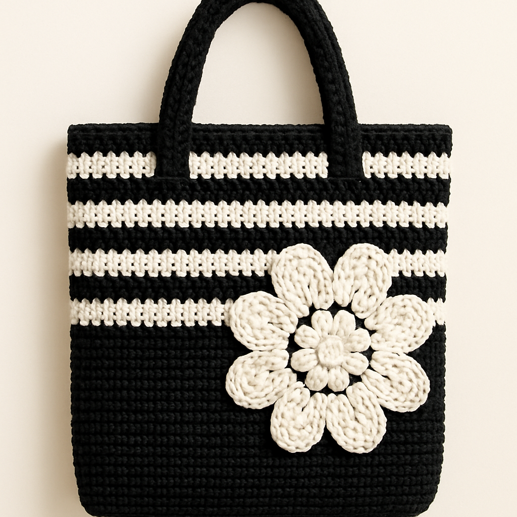 Chunky Floral Contrast Tote - Free Pattern