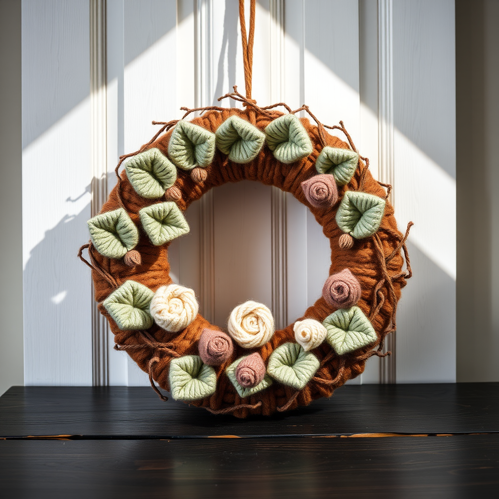 Whispering Willow Wreath Free Knitting Pattern – Textured Leaf & Berry Door Decor