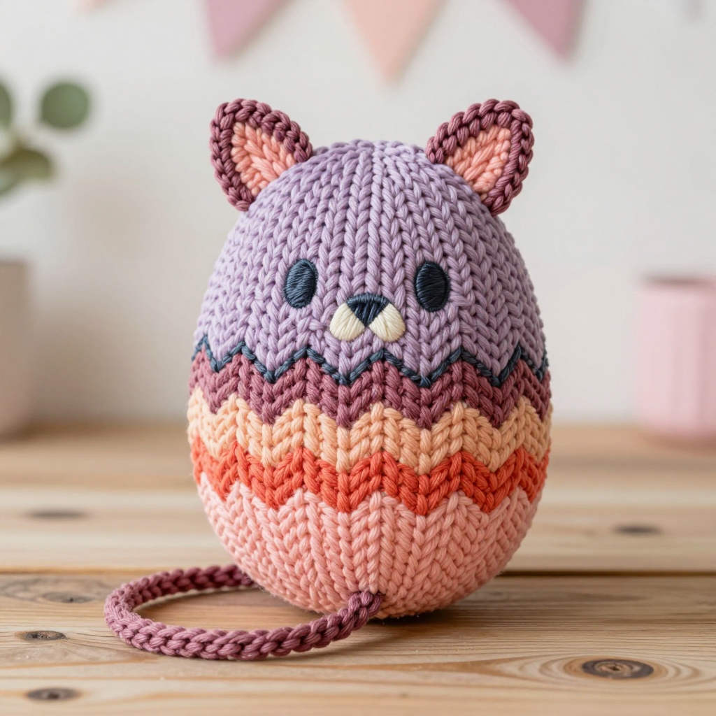 Fawnlight Raccoon Rattle Free Pattern: Knitted Chevron Sunset Ombre Baby Toy