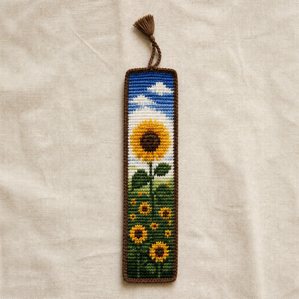 Cross-Stitch Vibrant Sunflower Bookmark Free Pattern