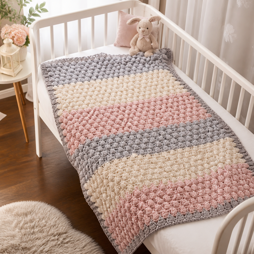 Crochet Soft Bobble Stitch Gradient Baby Blanket Free Pattern