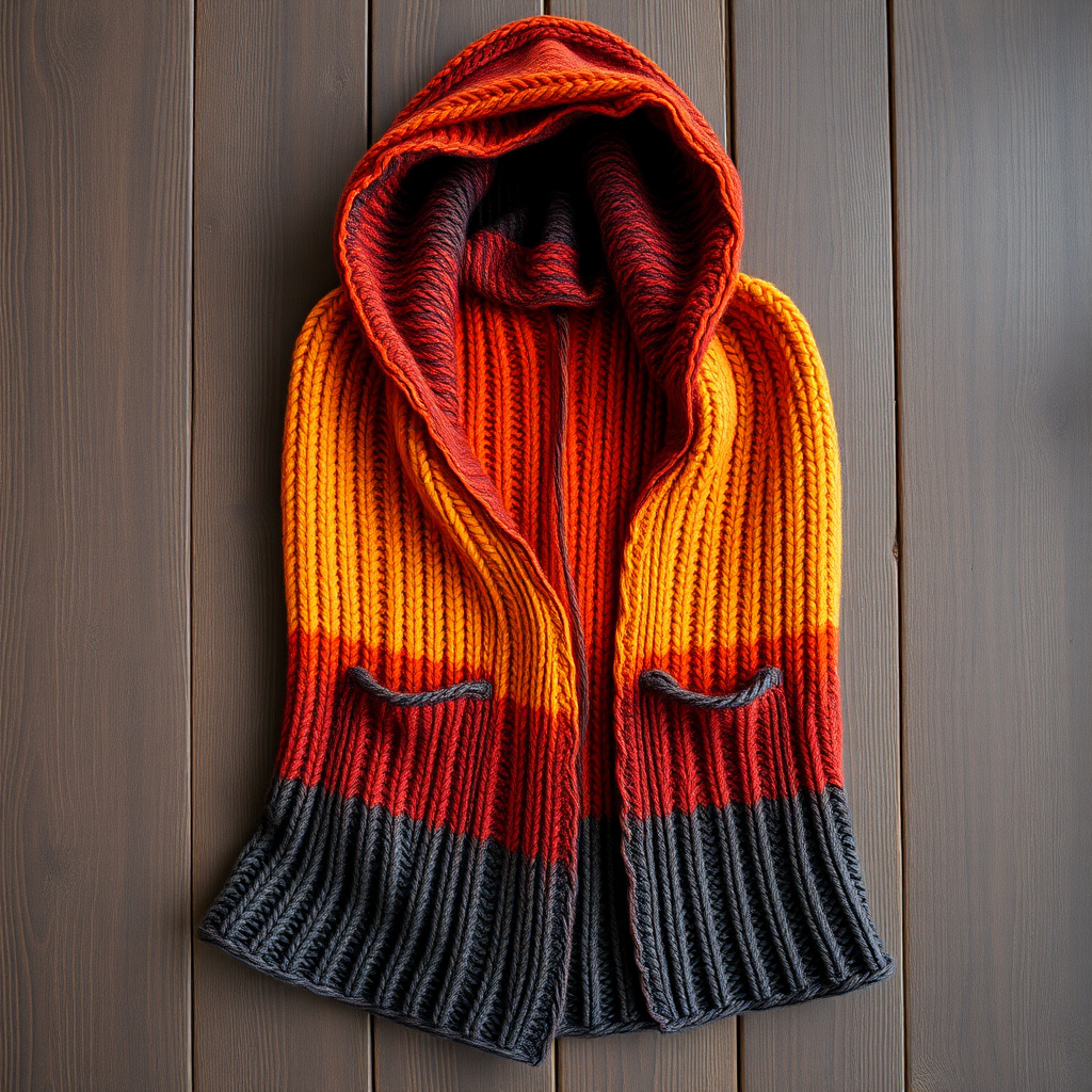 Ember & Ash Hooded Scarf Free Pattern – Chunky Brioche Knit with Pockets