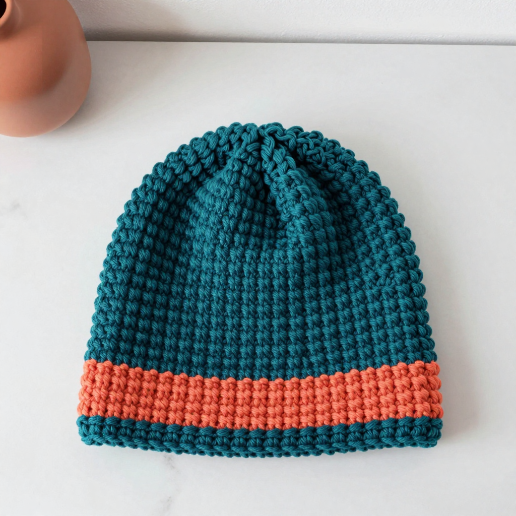 Teal Frost Messy Bun Beanie Free Crochet Pattern
