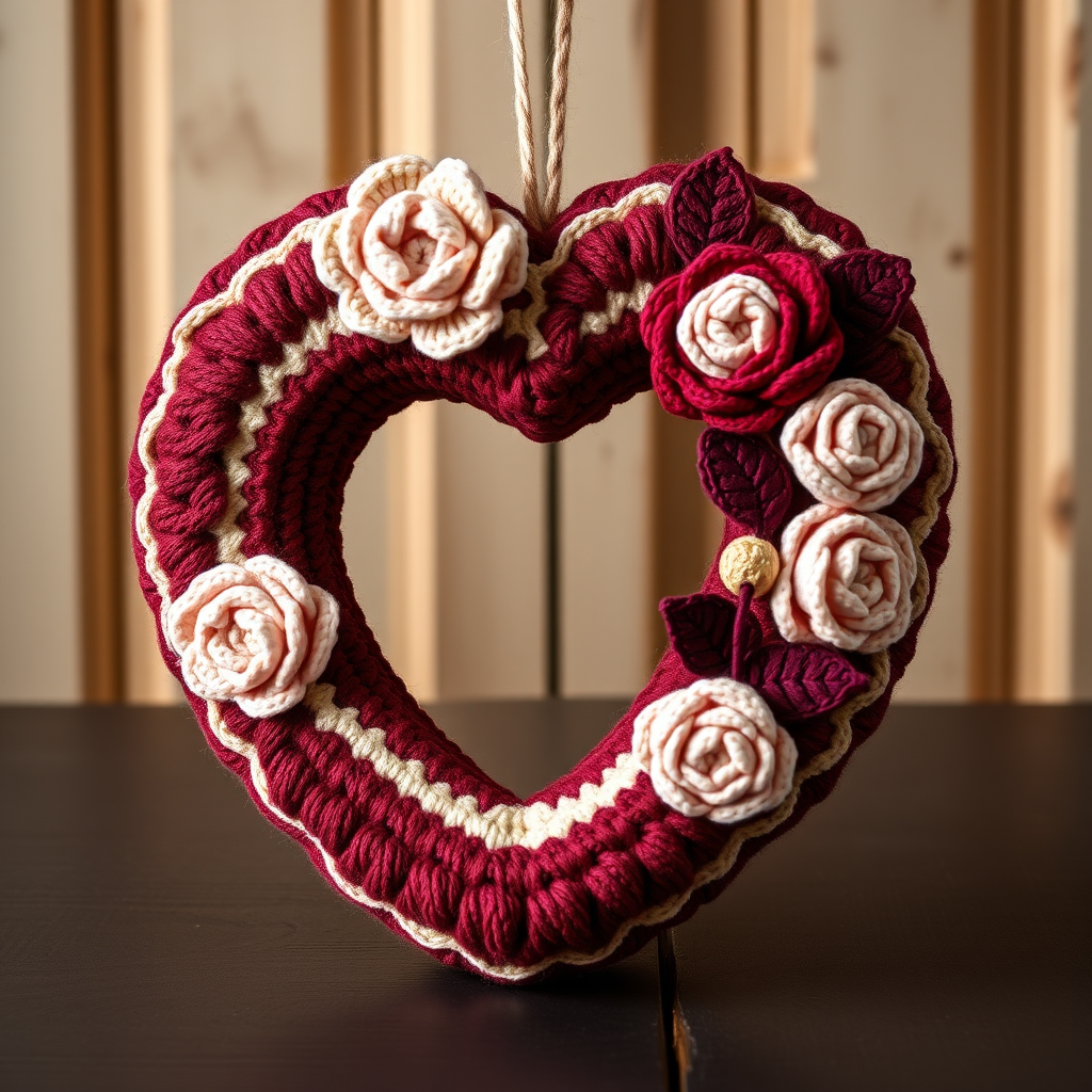 The Blushing Bloom Wreath: A Free Crochet Pattern for a Textured, Romantic Valentine's Day Heart Wreath